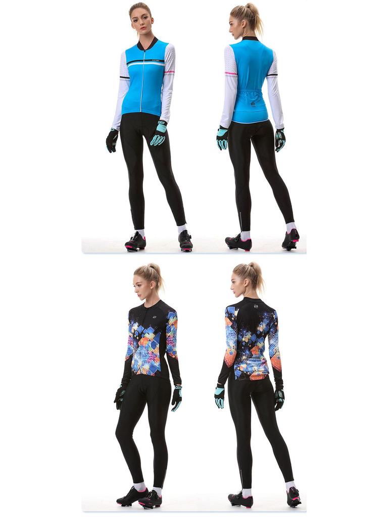 XINTOWN Women's Long Sleeve Plus Size Cycling Jersey - European & American Style, Printed Design