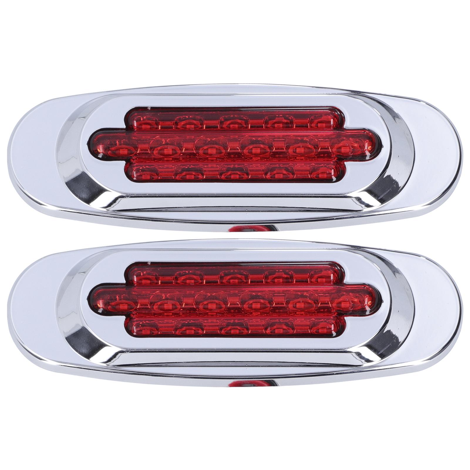 

Pair 16LEDs Taillight Electroplated Trim Side Marker Auto External Lamps for 12V 24V Car Truck PickupRed Lens
