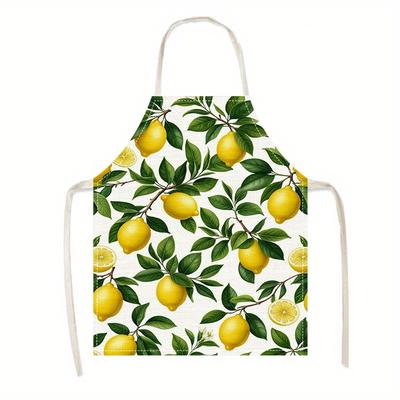Lemon Print Apron Linen Cotton Citrus Fruit Kitchen Apron For Women Chef Cooking Baking Summer Party Gift