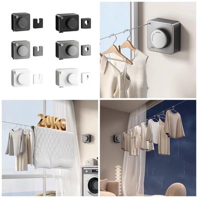 Platzsparende einziehbare Wäscheleine 14ft Durchhängsicherer Edelstahl Wandmontiert Wäscheseil