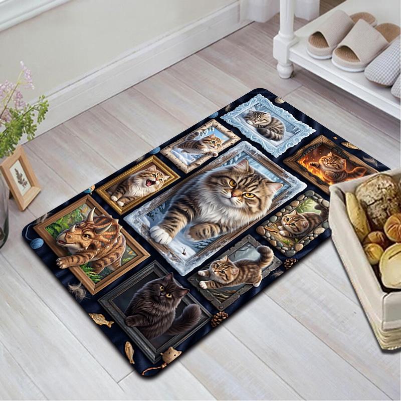 Cat Adventures Pattern Rug Floor Mat for Living Room or Bedroom Soft and Comfortable Carpet a Gift for Birthday and Holiday.