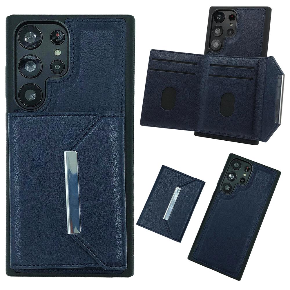 

For Samsung Galaxy S25 Ultra Case Card Bag Kickstand TPU+PU Phone Cover Sapphire