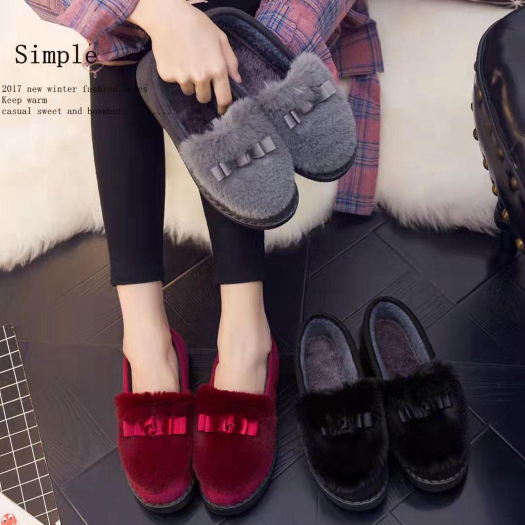 2025 Autumn/Winter Korean-Style Moccasins: Women's Indoor/Outdoor Shallow Cut Velvet Cotton Shoes