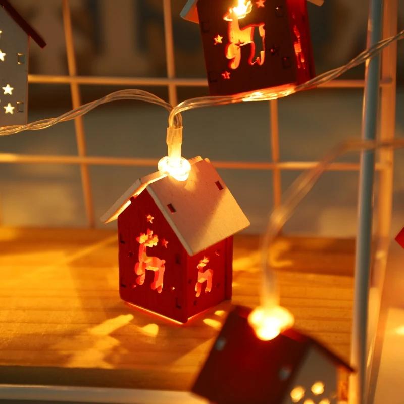 Boże Narodzenie Drewniany Dom LED String Light Xmas Tree Wisząca ozdoba 2024 Dekoracja świąteczna dla domu Dzieci Nowy Rok Prezent Navidad