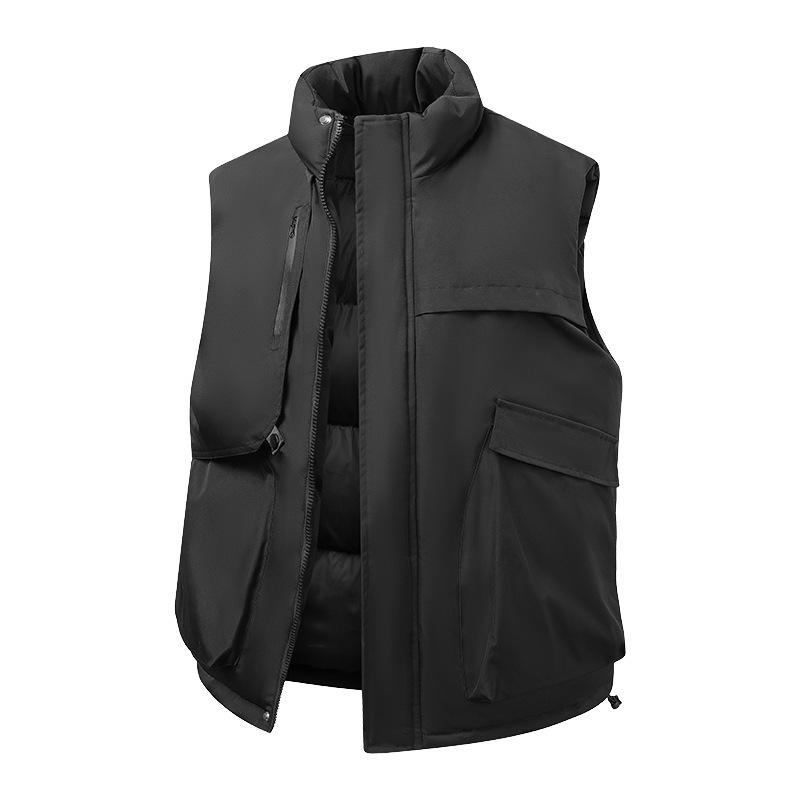 

Tooling cotton vest thickened warm stand-up collar men s casual loose solid color versatile autumn and winter sleeveless couple outdoor S чорний