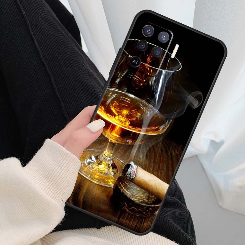 Cigar Whiskey Ice Drink Case For Oppo A18 A38 A58 A78 A98 A80 A60 A40 A96 A76 A16 A94 A74 A54 A15 A17 A57 A77 A5 Pro