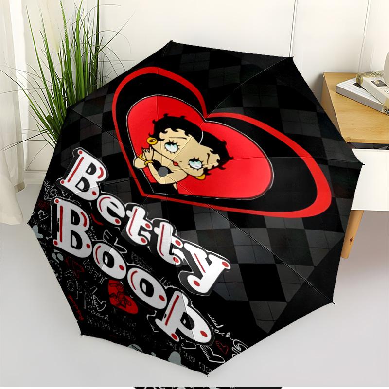 Betty Boop Print Automatic Open Close Umbrella, Portable Foldable Umbrella, for Outdoor Commute Camping Trip, Ideal Birthday Gift