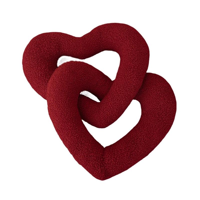 

Furry Fabric Cushion for Sofa Lumbar Support Double Heart Love Knots Design PP Cotton Filling Pillow for Valentines Gift 1 красный