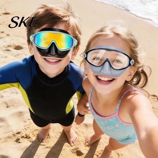Panoramic Swim Goggles Clip-On with Case, 180 Degrees Wide View Anti-UV Case Pool Goggles, No Leakage Anti-Fog Swimming Eyewear for Children