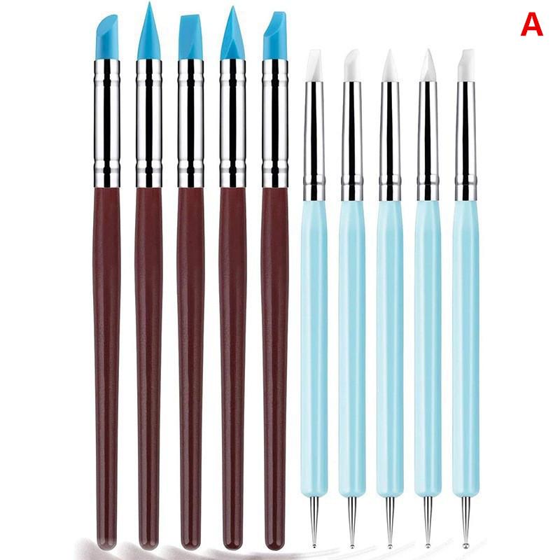 1/10/15 Pcs/Set Dual Ended Rhinestone Nail Art Silicone Pen Sculpture Pen/3D Flower Carving/Dotting Nail Tool Manicure Brush