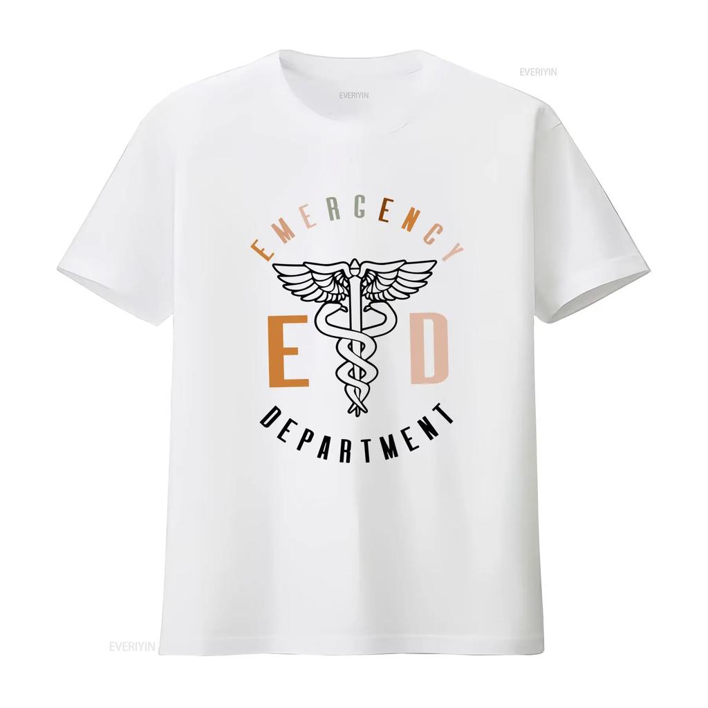 Retro Emergency Department ED Caduceus Print Nurse Doctor Casual T Shirt Vintage Washed Unisex