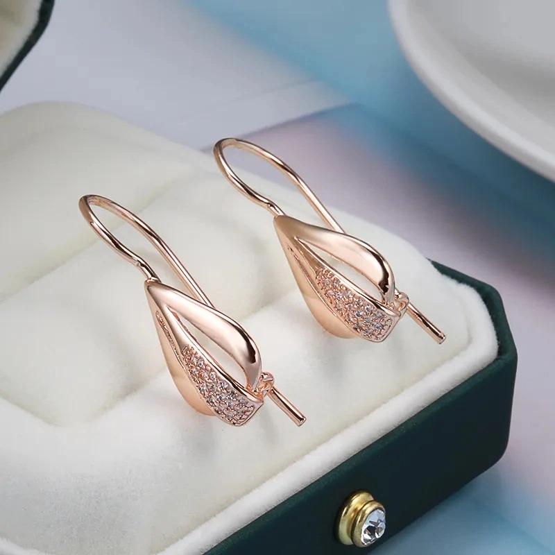 1 Water Pair Drop Glossy Golden Color Dangle Earrings For Women Zircon Wedding Fine Jewelry Vintage Long Earrings