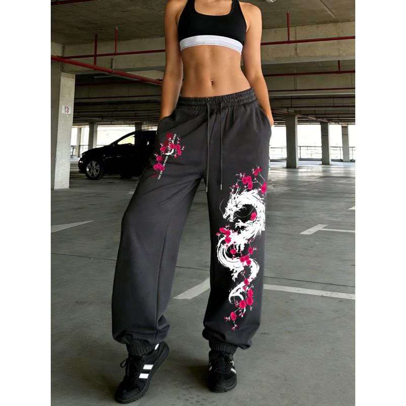 Y2K Gothic Print Loose Fit High Waist Drawstring Jogger Pants Men Women Casual Wide Leg Sweatpants