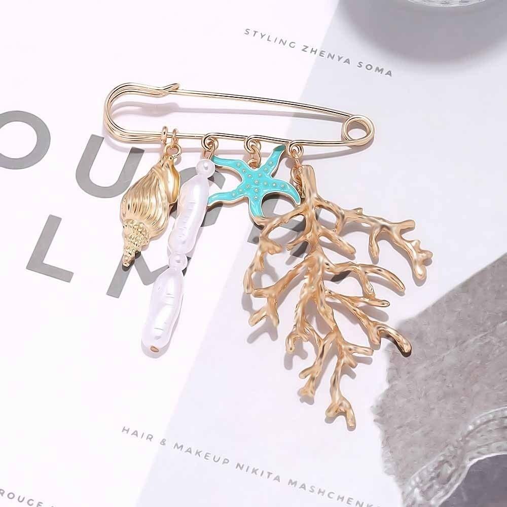 Fashion Pearl Shell Lady's Brooch Anti Exposure Fixed Pants Fixed Pin Versatile Creative Tassel Chain Brooch Clothes Decor