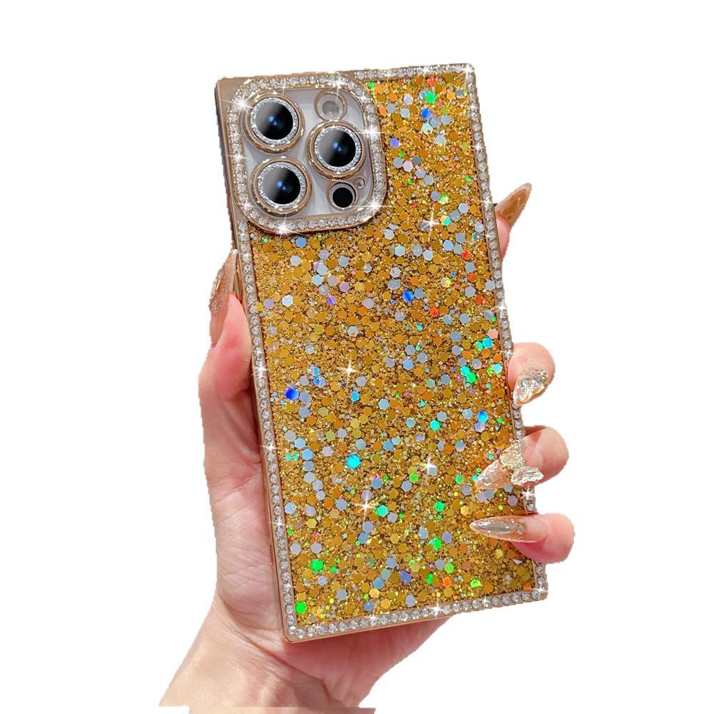 Epoxy mobile phone case with side drill glitter is suitable for Apple 17promax square iPhone16 new 15.