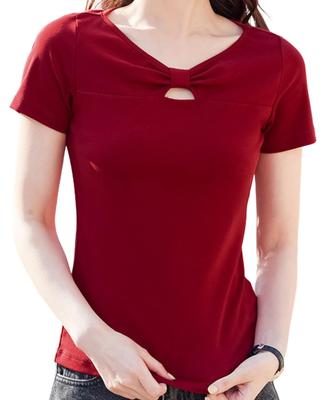 Short Cut and Large One Date [Elixio] Women's T-shirt Tops, Sleeve, V-neck, Sewn, Summer, Cotton, Plain, Casual, Stylish, Size, Slimming, Clean,