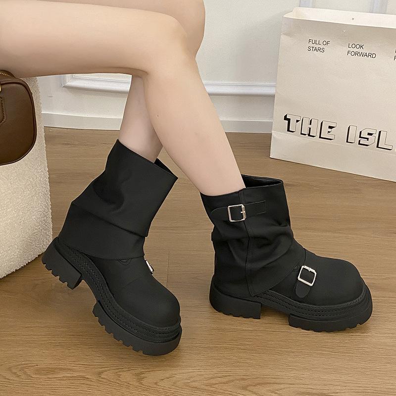 New small versatile platform Martin boots women's new summer heightening Maillard short boots