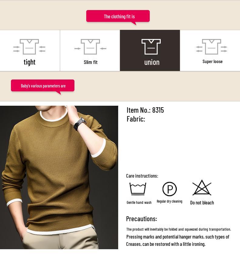 Men's Long Sleeve Round Neck Knit Sweater - Spring & Autumn Style, Fashionable Waffle Knit for Young and Middle-aged Individuals