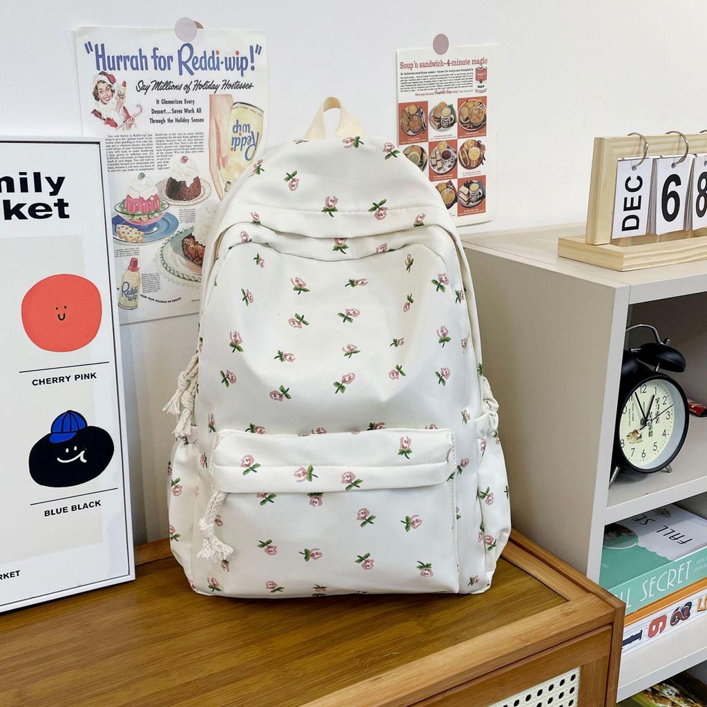 Japanese Style Floral Lightweight Travel Backpack - Large Capacity, Minimalist Print for Students