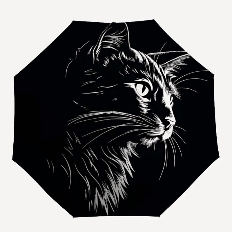 1pc Cat Profile Automatic Opening/Closing Umbrella with Operation & Windproof Canopy yy260311040