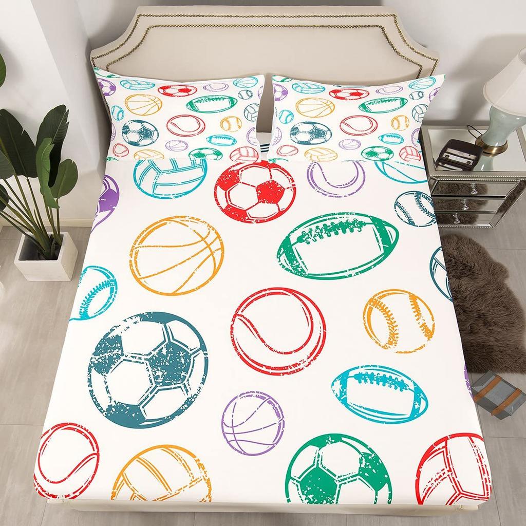 Ball Sports Pattern Bed Hat Four-Piece Bedding Set Bedroom Dormitory Bedding Decoration