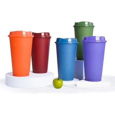 1pc Farbwechsel Tasse 16 Unzen Reusable Plastic Tassen mit Deckel Kaffee Tasse für Saft Drinkware