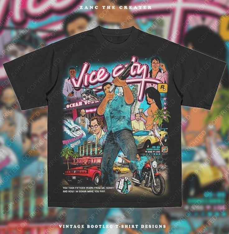 

2025 VICE CITY-GTA Відеогра піратська реп футболка Унісекс з коротким рукавом S-5XL Унісекс футболка L