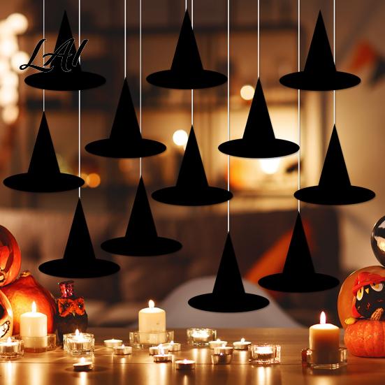 Ghost Pumpkin Bat Decor Accessories 12Pcs Halloween Witch Hat Hanging Ornaments Paper Banner Decorations Decorative Ornaments Spooky Party