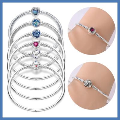 925 Silver Bracelet with Star Moon Four Leaf Clover Heart Charms DIY Jewelry Making CZ Chain For Women