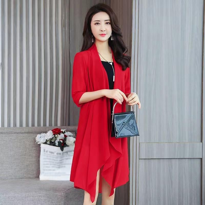 Summer Chiffon Shirt Medium Length Ultra-thin Coat Sun Protection Suit Solid Color Shawl Cardigan