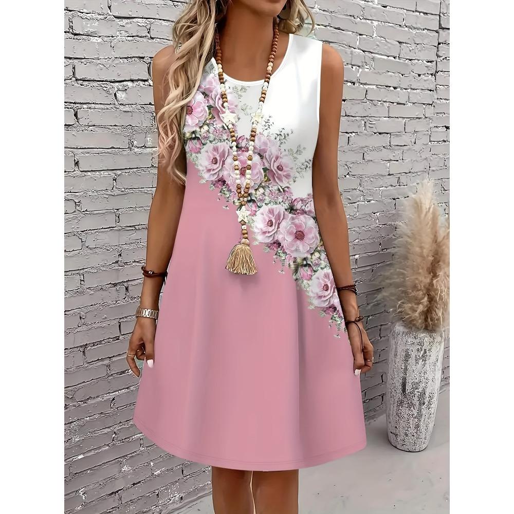 

Women s Printed Sleeveless Dress For Spring And Summer, Casual And Elegant Round Neck A-Line Dress, Casual Printed Dress XL