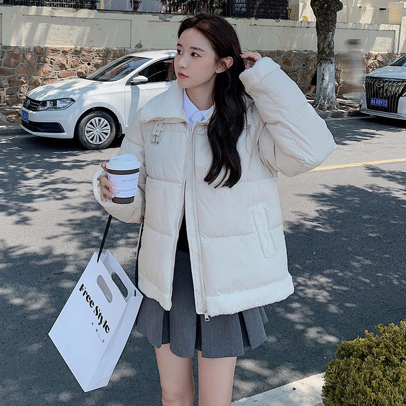 FASHION cotton-paddedvelvet women's 2024 new stand-up collar loose cotton-paddedlamb wool splicing cotton-padded s winterwomen's s Clothes