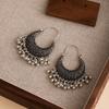 Ethnic Style Retro Temperament High-End Stud Earrings Silver Round Beads Beaded Fringed Earrings Women'S Crescent Light Luxury Earrings