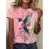 Rosa Tie-Dye Damen-T-Shirt - Kolibri & Blumengrafik, Lebendiges tropisches Vogel-Printdesign für lässige Alltagsmode