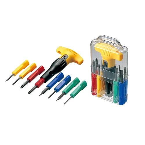 ANEX Screwdriver Set with T-Shaped Ratchet, 8-Piece Set (Phillips 0/Phillips 1/Phillips 2/Slotted 1.8/Slotted 2.5/Slotted 5/Slotted 6/Drill Bit) No. 5