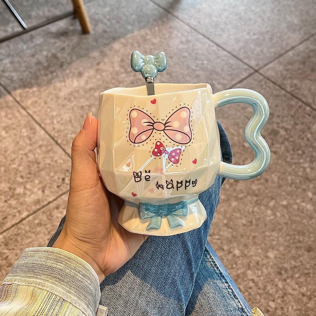 Bow Mug High Looking Girl Heart Cup Ceramic Water Cup Home Couple Office Coffee Breakfast Cup