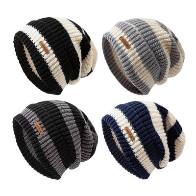 Striped Knitted Beanie Hat Casual Winter Warm Cap For Women Hip Unisex Hop And Beanie Bonnet St J6O3