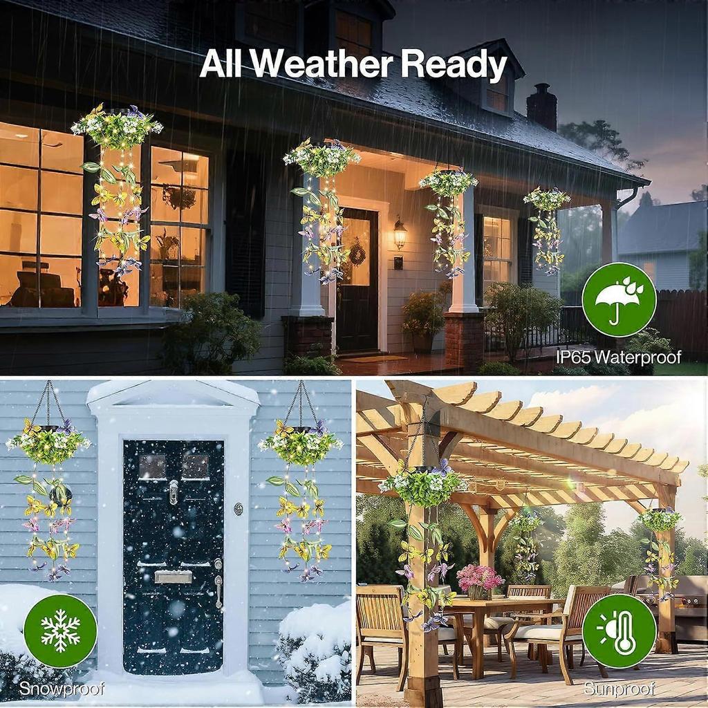 Colorful Solar Butterfly Lights for Spring & Summer Garden, 2 Pack Hanging Lights with Fluttering Butterflies & Flowers, IP65 Waterproof Outdoor Ivy S