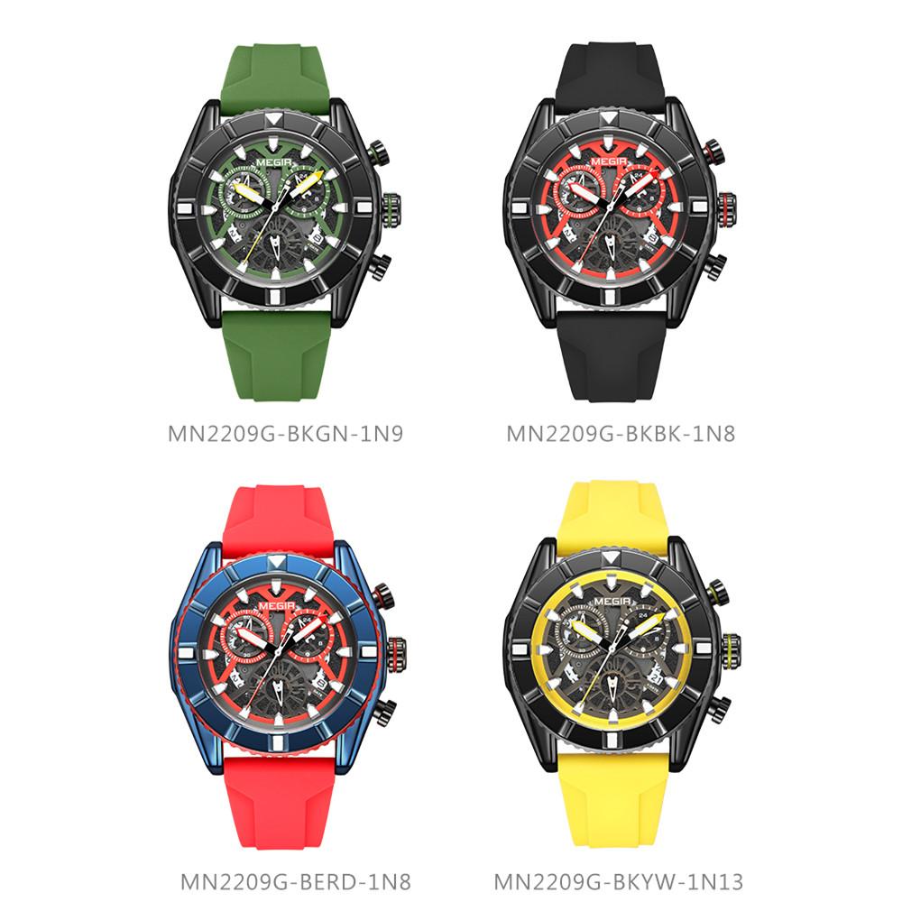 MEGIR Men's Watches Luxury Analogue Sport Chronograph Luminous Clock Silicone Strap Quartz Military Wristwatch Reloj Hombre 2209