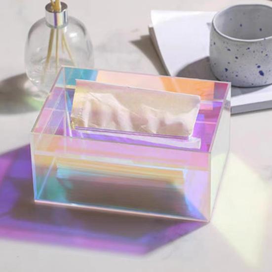 Iridescent Acrylic Storage Box with Hollow Handle Heavy Duty Multi-functional Large Capacity Desktop Makeup Tray Basket Organizer Tissue Holder