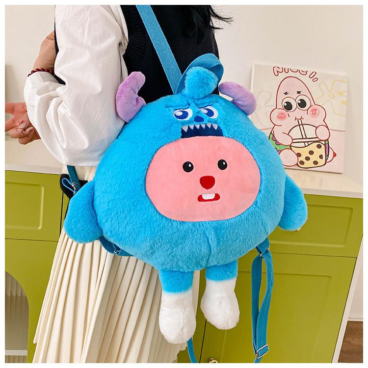 Cute Plush Toy Strawberry Bear Cartoon Backpack Children Parent-child Bag Soft Velvet Street Fashion