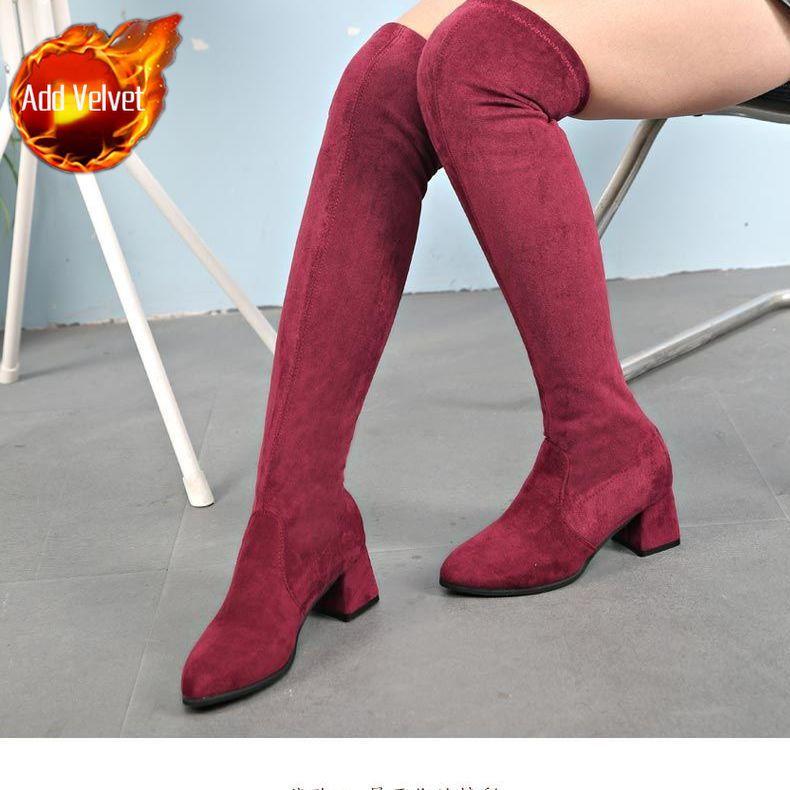 Elegant Heeled Women's Long Boots Above Over The Knee High Heels Thigh Pointed Toe Ladies Shaft Shoes Elastic Spring Autumn Hot