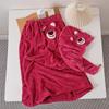 Strawberry Bear Coral Fleece Bath Set: Towel, Bathrobe, Hair Drying Cap - Soft & Absorbent.