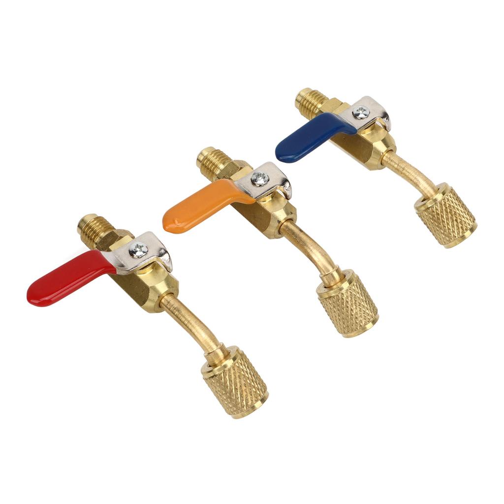 6PCS Refrigerant Angled Compact Ball Valve Fit for R410A R134A R12 R22 R502 AC HVAC Refrigeration Charging Hoses