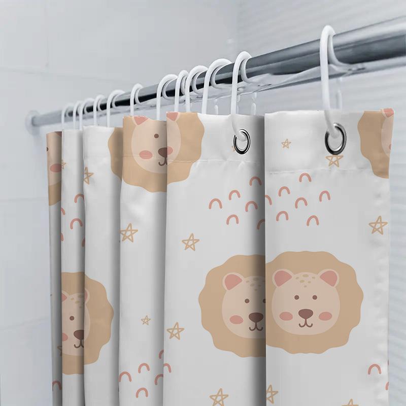 Cute Lion Print Shower Curtain Modern Bathroom Decor For Kids Room Waterproof Fabric With Hook Rings Set Light Pink Color Size: