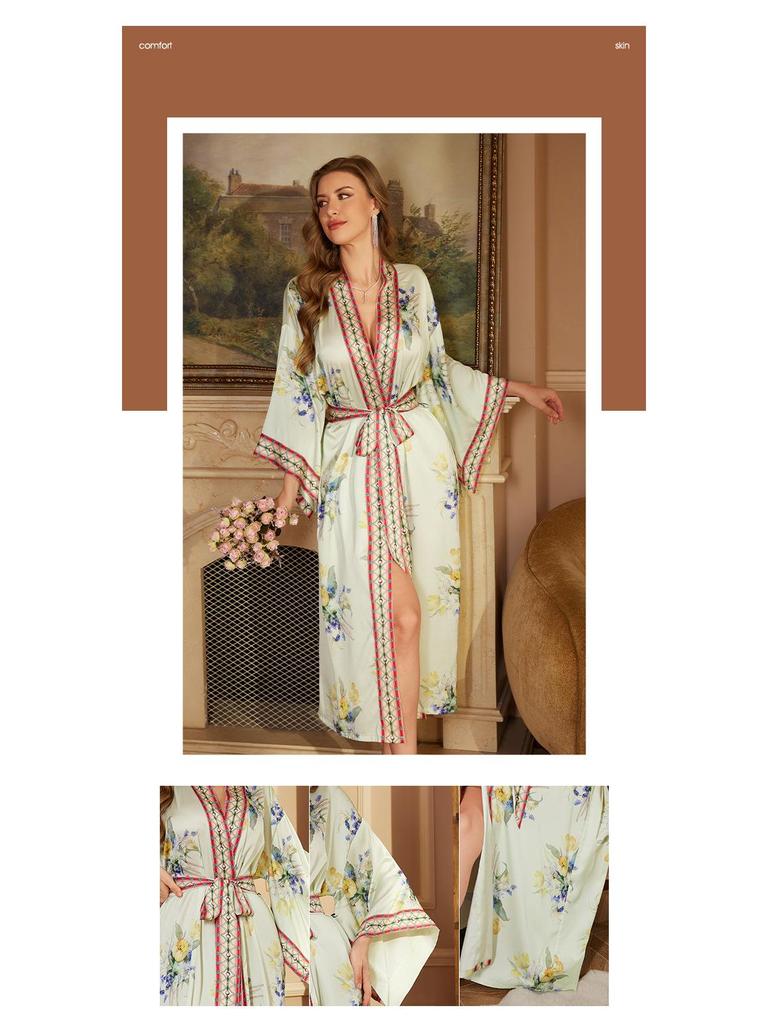 Women's Luxury Satin Long-Sleeve Bathrobe Collection - Spring Edition