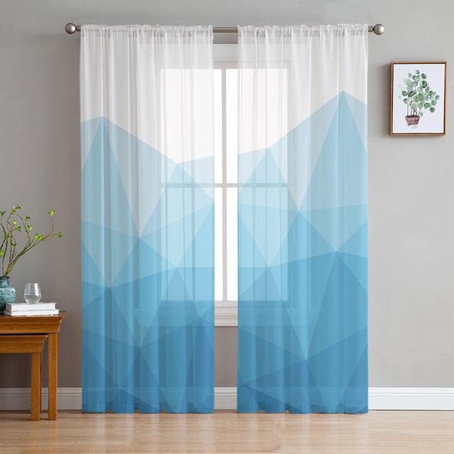 Dark Green Triangle Irregular Graphic Chiffon Sheer Curtains For Living Room Bedroom Home Decoration Window Voiles Tulle Curtain