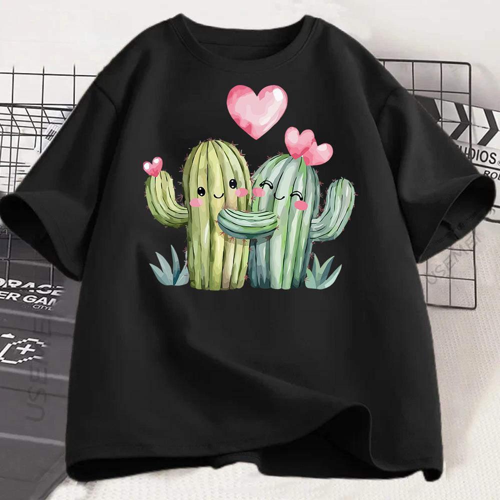 Y2k Top Casual TShirt Fit Unisexs Fashion Short Sleeve TShirt Cactus Print Round Neck Tee Daily for Summer Unisex Clothing