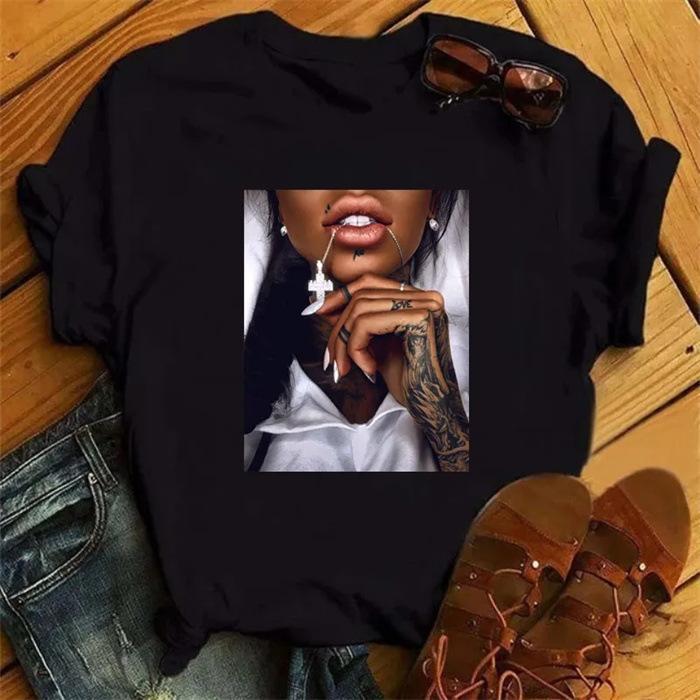 Summer Round Neck Printed Top Fashionable Casual Cute Short Sleeved Women's Pure Cotton T-shirts