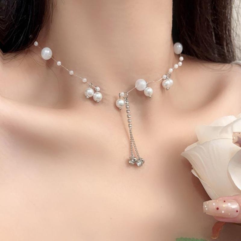 Mermaid Tears Shredded Silver Pearl Necklace Women's High Sense Niche Design Light Luxury Simple Clavicle Chain Versatile Silver Jewelry